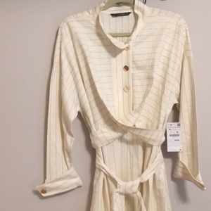 Zara Striped linen ecru dress sz XL NWT